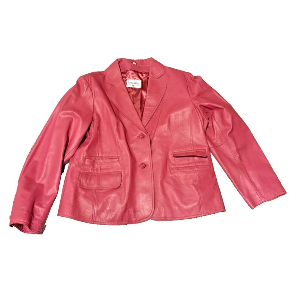 Pamela McCoy Pink Genuine Leather Blazer Women's 1X‎ Y2K Barbiecore Jacket